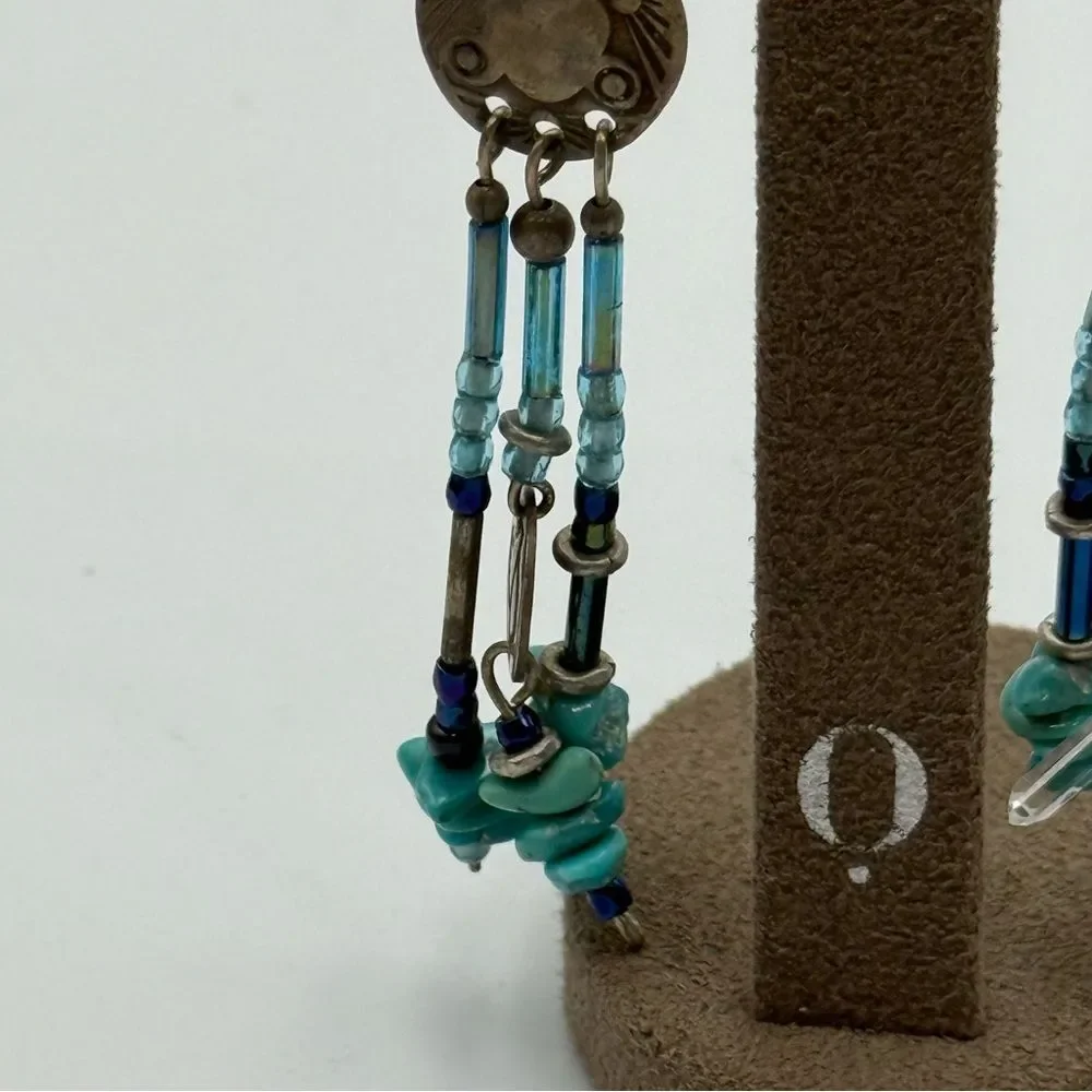 Elegant moon and sun Beaded turquoise Dangle Earrings
